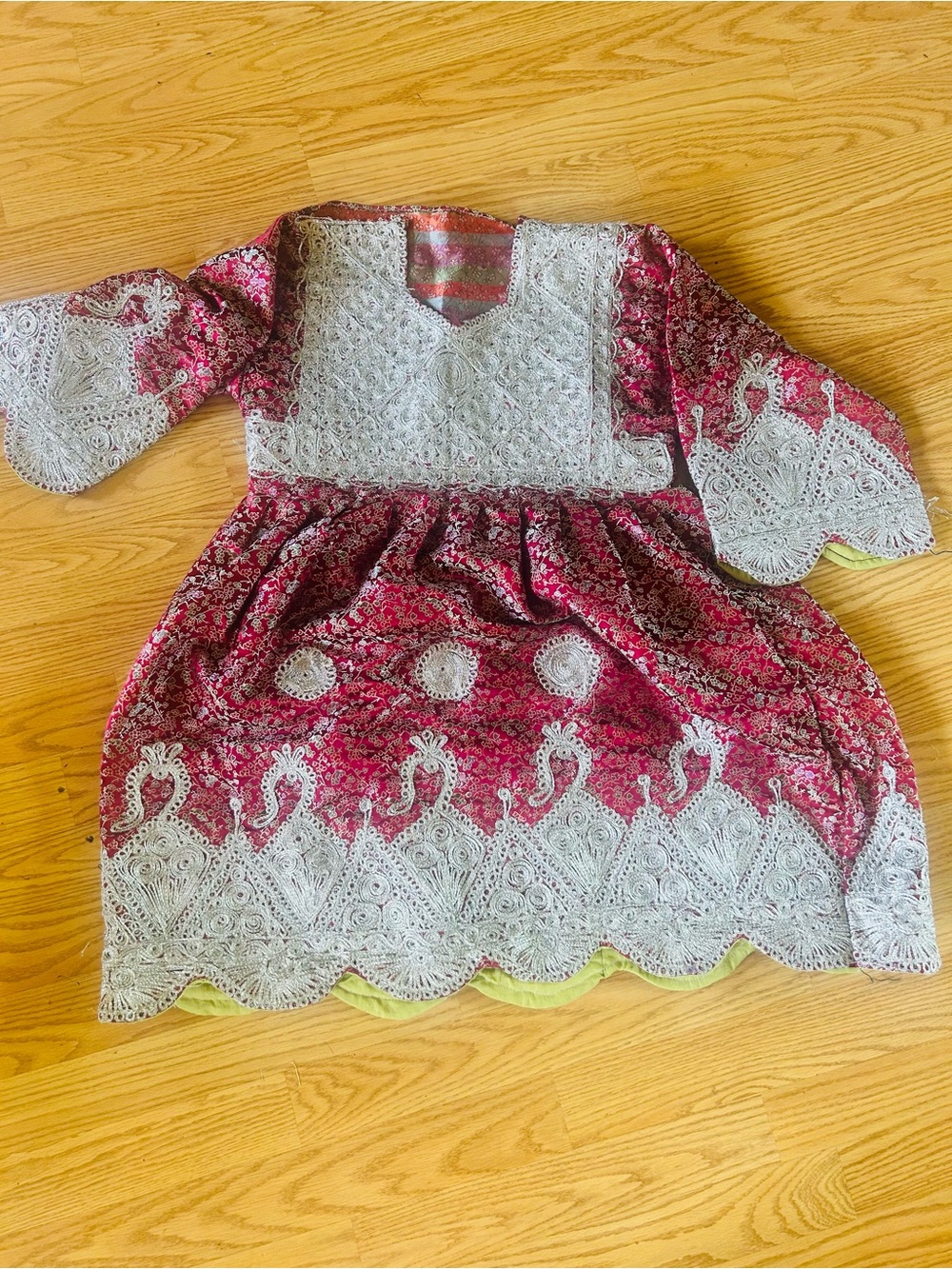 Handmade Girls Embroidered Pink Floral Lace Tunic Dress sz 6/7